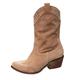 Western Ankle Boots Women: Summer Ankle Boots Women's Hole Pattern Riding Cowboy with Heel Riding Boots Vintage Leather Boots Half Boots Chelsea Boots Transition Boots Toe Cowboy Boots, brown, 6 UK