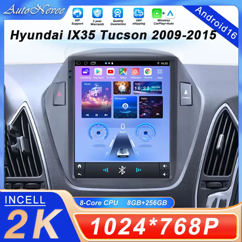 Android da 9.7 pollici per Hyundai IX35 Tucson 2009-2015 Auto Video Radio Lettore multimediale Navigazione GPS Carplay QLED WIFI DVD IPS BT