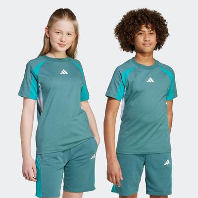 T-Shirt ADIDAS SPORTSWEAR "J CB T", Kinder, Gr. 140, preloved teal, pure teal, weiß, Obermaterial: 100% Baumwolle, sportlich, Rundhals, Shirts Image