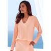 Pyjamaoberteil S.OLIVER, Damen, Gr. 32/34, orange (orange, meliert), Single Jersey, Obermaterial: 92% Modal (TENCEL), 8% Elasthan, meliert, modisch, loose fit hüftlang, V-Ausschnitt, Langarm, Shirts, in angenehmer 4x4 Rippqualität