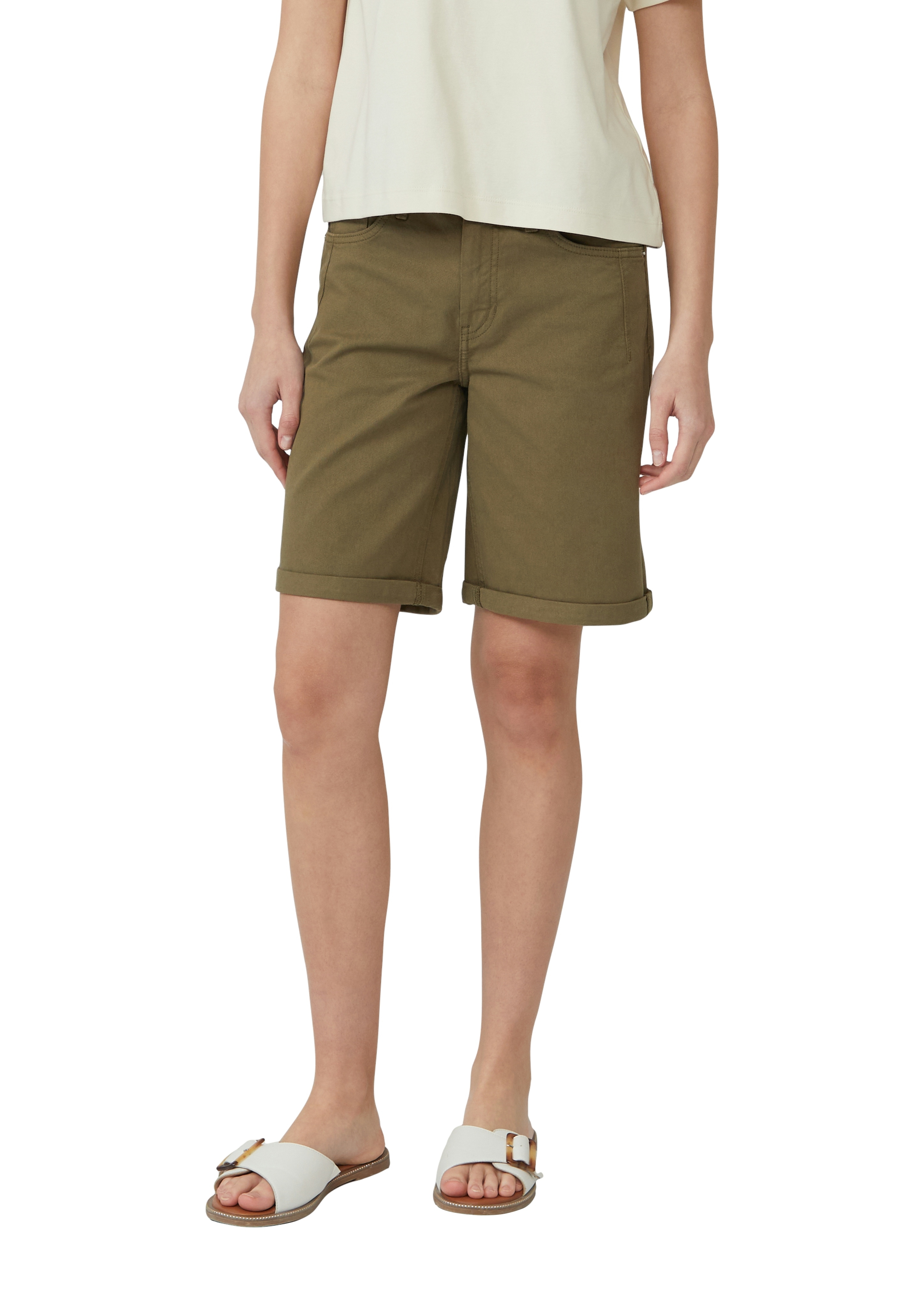 Jeansbermudas S.OLIVER, Damen, Gr. 38, N-Gr, beige (light beige), Denim/Jeans, Obermaterial: 98% Baumwolle, 2% Elasthan, unifarben, regular fit knielang, Jeans, Sommerhose im 5-Pocket-Style