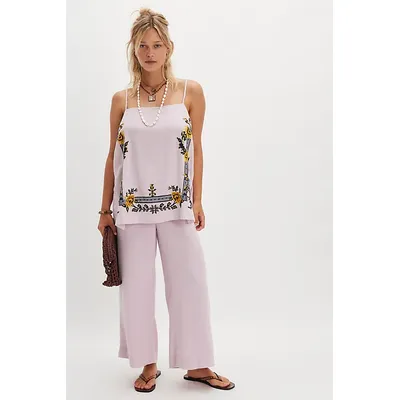 Sightseer Embroidered Linen Set at Free People in Lilac Combo, Size: XS