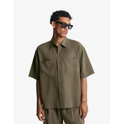 Bershka Short Sleeve Boxy Fit Shirt Men Xl Khaki