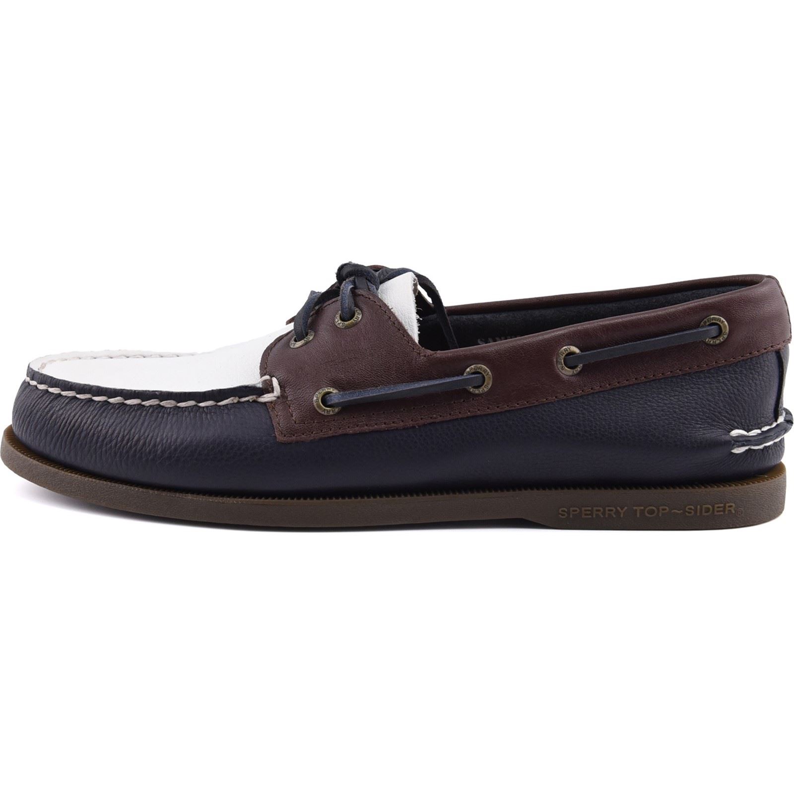 Sperry Authentic Original 2 Eye Herren Bootsschuhe Aus Leder In Marineblau/Weiß/Braun