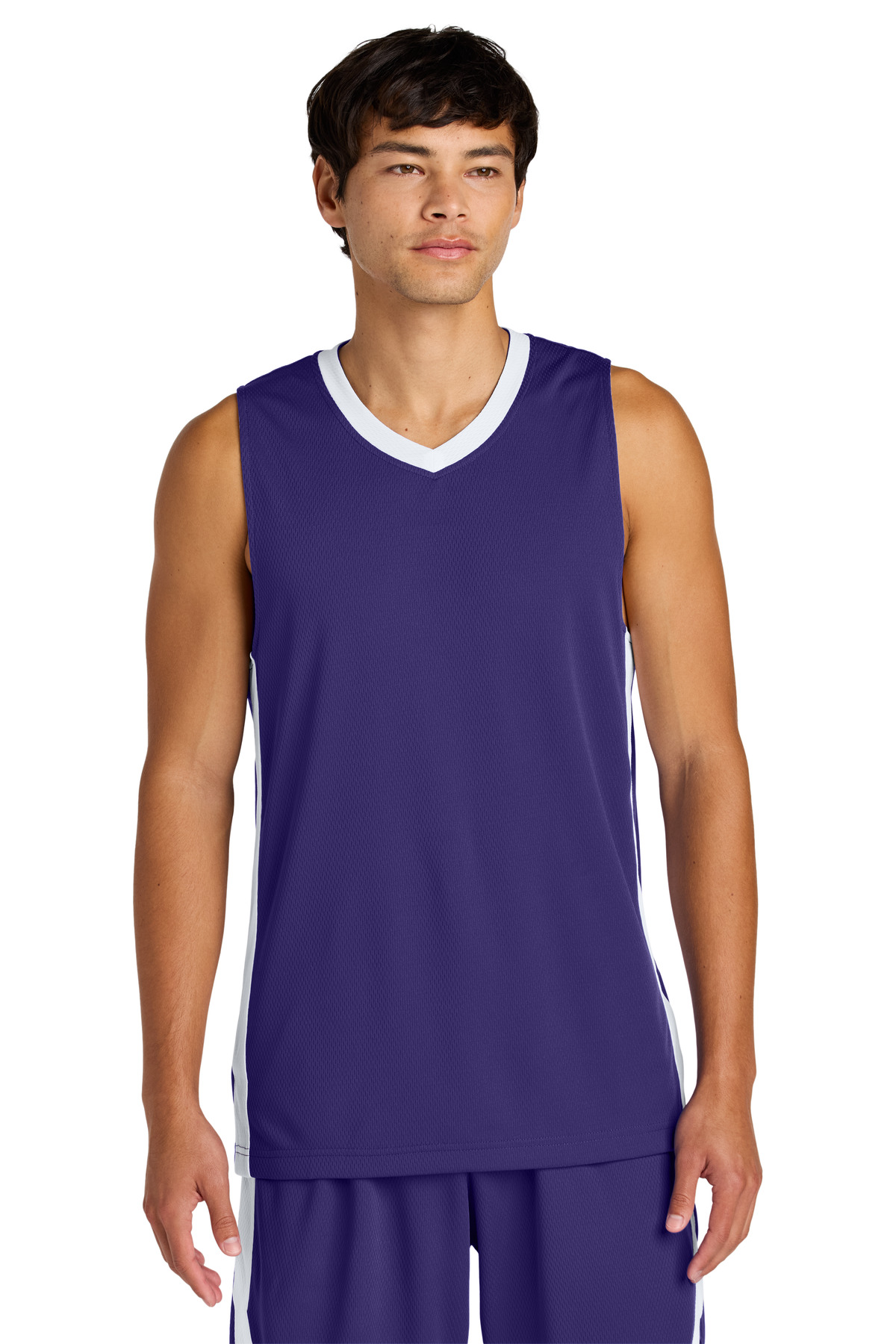 Sport-Tek ST900 Athletic Rival Basketball Rev Jersey T-Shirt in Purple/White size Large | Polyester