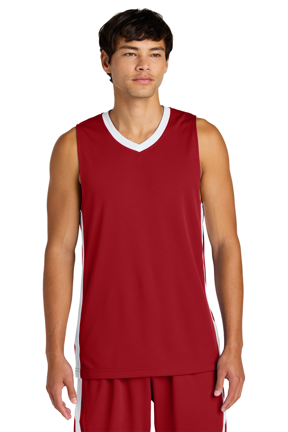 Sport-Tek ST900 Athletic Rival Basketball Rev Jersey T-Shirt in Deep Red/White size 3XL | Polyester