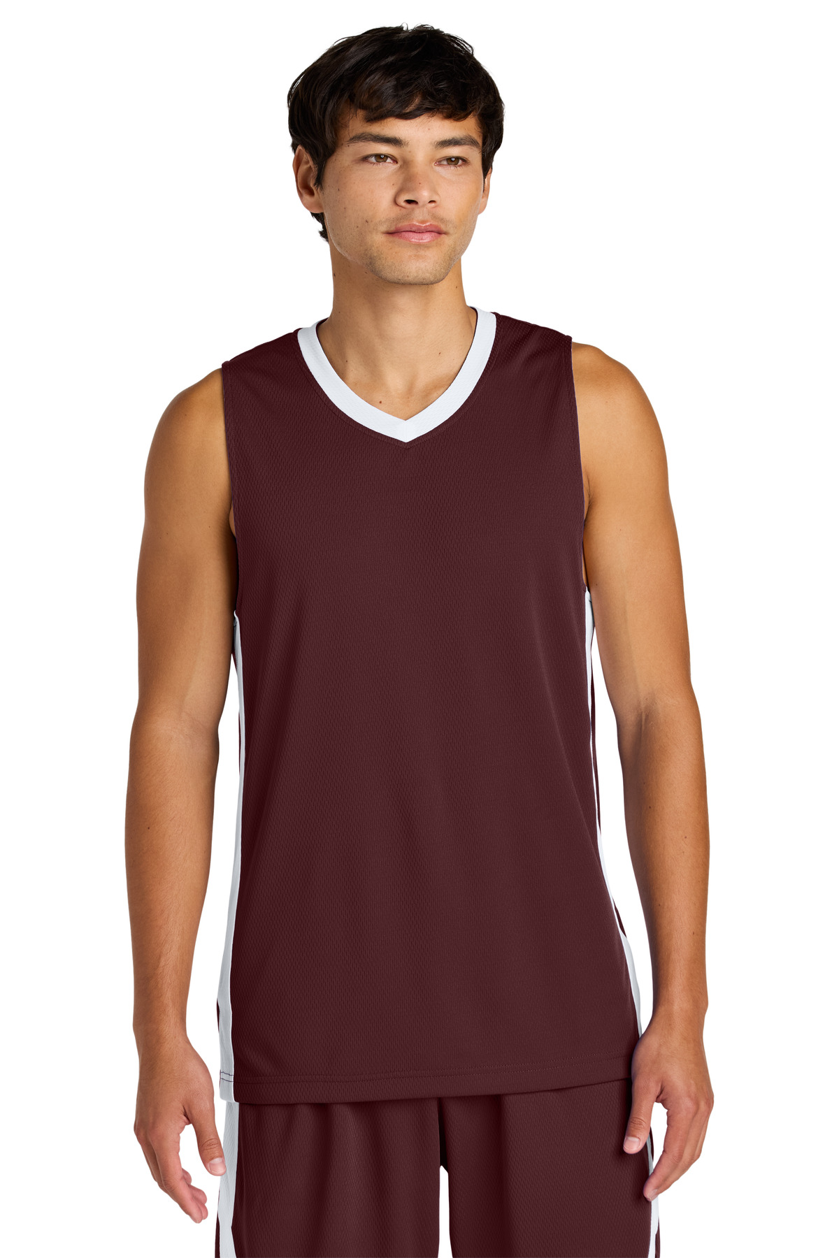 Sport-Tek ST900 Athletic Rival Basketball Rev Jersey T-Shirt in Maroon/White size 2XL | Polyester