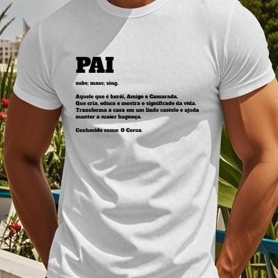 TEMU Fun Portuguese Men's Graphic Short Sleeve T-shirt - Geometric Print With Text Design, Lightweight Summer Casual Tee, Regular Fit Round Neck, Machine Washable, Everyday , Breathable Fabric Image