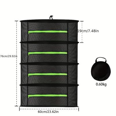 TEMU 4-tier Black Mesh Plant Drying Net With Fluorescent Green Labels - Heavy-duty Polyester Hanging Rack For Indoor/outdoor Use, Ideal For , Planters, And Home, Hanging Garden Rac Image
