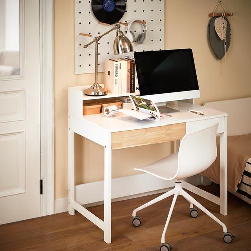 TEMU SoBuy Bureau Informatique, Bureau d'Ordinateur,Table d’Étude à Domicile, Table de Bureau, Table à Travaille avec 1 Étagère et 2 Tiroirs, pour Bureau, Salon, Chambre, x 59 x 95 cm, FWT106-W