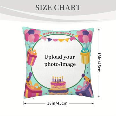 TEMU Custom Birthday Celebration Pillow Cover 18x18 - Personalized Photo Cushion Case, Happy Birthday Design With Balloons And Gifts, Non-woven Polyester, Zip Closure, Machine Washable - Xmsj Image