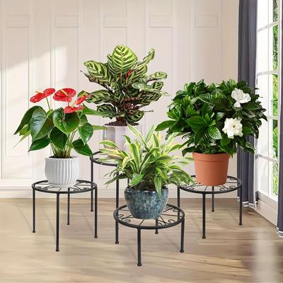 TEMU 4pcs Iron Flower Pot Stand, Round Plant Stand For Indoor & Outdoor Use Image