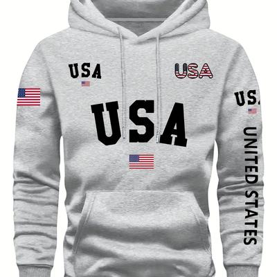 TEMU Print, Men' Casual Hoodie With Drawstring, Comfy Long Sleeve Pullover Hoodie, Ideal For Daily And Outdoor Wear Image