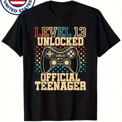 TEMU Level 13 Unlocked Official Teenager 13th Birthday Gaming T Shirt Image