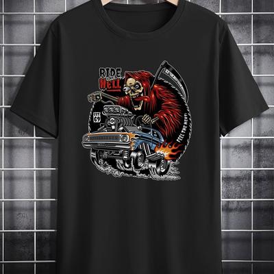 TEMU Men's Casual Crew Neck T-shirt, 100% Polyester Knit Fabric With Stretch, Print Graphic Tee, Regular Fit For Adults - Summer Collection Image