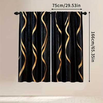 TEMU Set Of 2, Black Polyester Woven Window Drapes (excluding Rod, No Motion, No Batteries) Different Room Styles Image