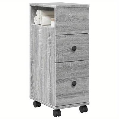 TEMU Narrow Bathroom Cabinet With Rollers, Gray Wood Material Image