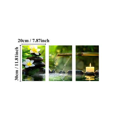 TEMU 3pcs Zen-inspired Wall Art Set, Modern , Ink Canvas Prints With & , Bamboo Landscape, Indoor Wall Hanging Decor For Living Room, Bedroom, Home Office - Seasonal Artwork For Spring & Fall Image
