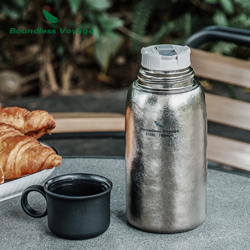 Boundless Voyage 600 ml Titan-Vakuum-Wasserflasche, auslaufsichere, doppelwandige, isolierte Thermoskanne für Kaffee und Tee mit Becher und Strohhalm Image