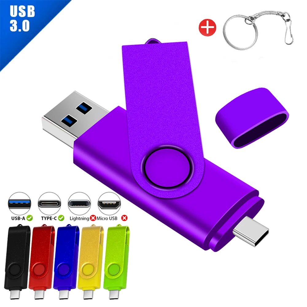 JASTER Typ-C Hochgeschwindigkeits-USB 3.0-Flash-Laufwerk, 2-in-1, frei drehbar, 128 GB, kompatible U-Disk in mehreren Größen, echte Kapazität Image