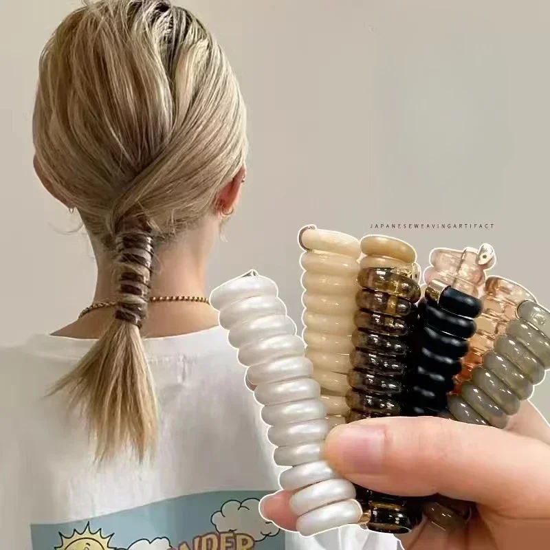 Lange Telefon leitung Spiral haar bänder Frauen Mädchen Mode elastische Gummiband Pferdes chwanz halter Haarschmuck Ornamente Ringe Image