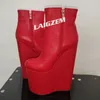 BERZIMER Frauen Stiefeletten Plattform Zip Up 20 cm High Heels Kurze Stiefel Handgemachte Weibliche Schuhe Frau Große Größe 34 38 43 45 47
