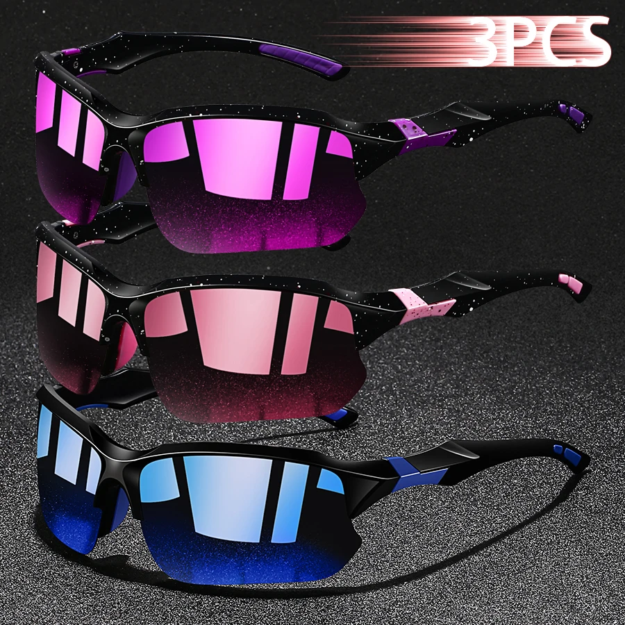 3er-Set Modische Vintage Halbrahmen-Sonnenbrillen für Angeln, Radfahren, Sport, Herren und Damen, Laufen, Bergsteigen Image