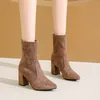2025 Winter Hohe Qualität frauen Schuhe Zurück Zipper frauen Stiefeletten Mode Outdoor Stiefel frauen Spitz Stiefeletten zapatos