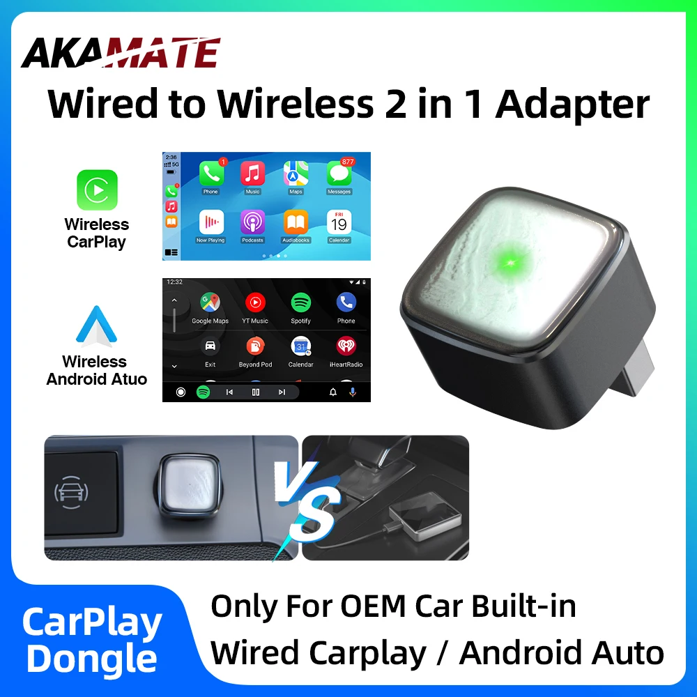 2in1 CarPlay Adapter Original OEM Autoradio verkabelt auf Wireless CarPlay Android AutoShell Color AI Box Mini Box Plug and Play Image