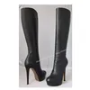 Schwarz Matte Leder Plattform Stiefel Dünne High Heel Runde Kappe Mode Sexy 2024 Winter Große Größe Frau Schuhe Zapatillas Mujer