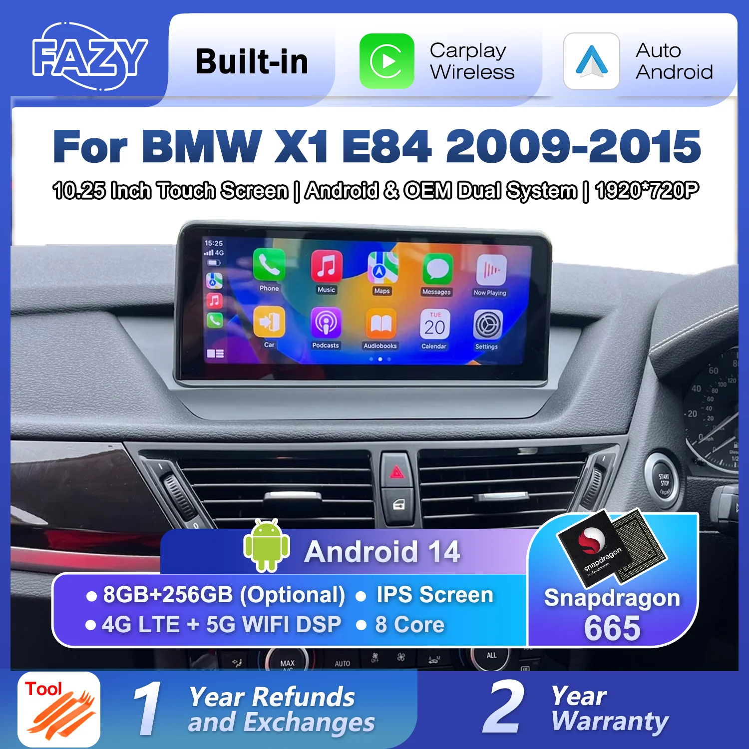 2025 Neues ID6 ID7 ID8 UI Android 14 System Kabelloses Carplay Auto für BMW X1 E84 2009-2015 GPS NAVI Auto-Videoplayer Radio WIFI 4G Image