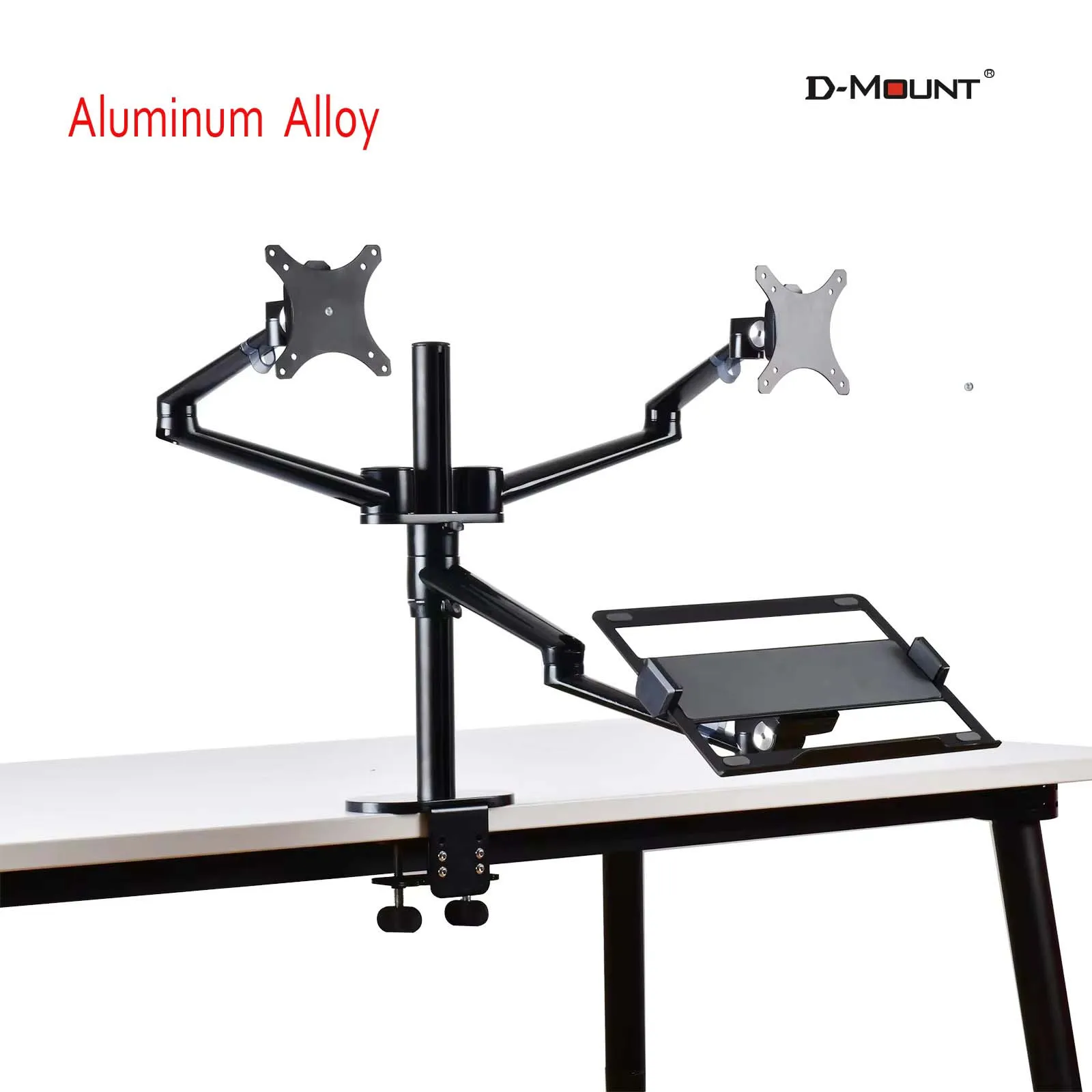 OL-10T Aluminium Höhenverstellung Desktop Dual 17-32 Zoll Monitorhalter + 12-17 Zoll Laptop Halter Ständer Full Motion Triple Mount Arm Image