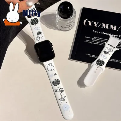 Kawaii Miffy Iwatch 1/2/3/4/5/6/7/8/9/S10/SE Silikonarmband  Niedliches Kaninchen-Uhrenarmband, Cartoon-Häschen-Ornament, weiches Geschenk für Mädchen Image