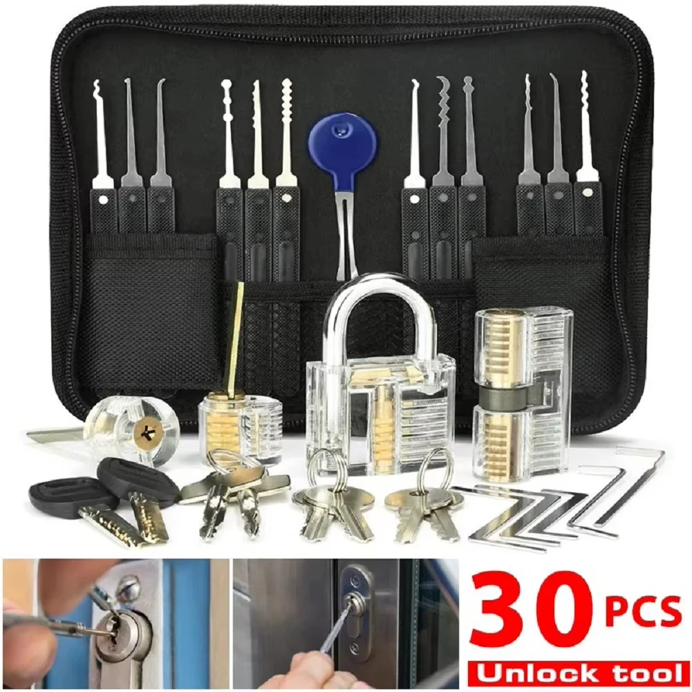 1 Set Lock Picking Set Transparente Schlosserwerkzeuge Multifunktionale Trainingsschlösser Set Stahl für Vorhängeschloss-Hardware für Handwerkzeuge Image