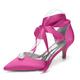Womens Pearl Ankle Strap Pumps Low Kitten Heel with Bow Bridal Heels for Women Prom Evening Party Dress Shoes Pumps,Rose red,4.5 UK