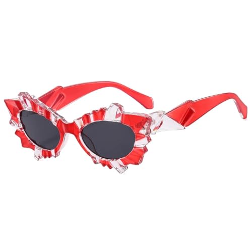 FORLUZ Irregular Cat Eye Sunglasses for Women Steampunk Fashion Sun Glasses Eyewear Goggles Uv400(C2Red-Black)
