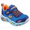 Sneaker SKECHERS "PLAY SCENE", Kinder, Gr. 21, blau (blau, orange), Lederimitat, Mesh, kontrastfarbene Details, casual, Schuhe, Freizeitschuh mit bedruckter Sohle, Größenschablone zum Download