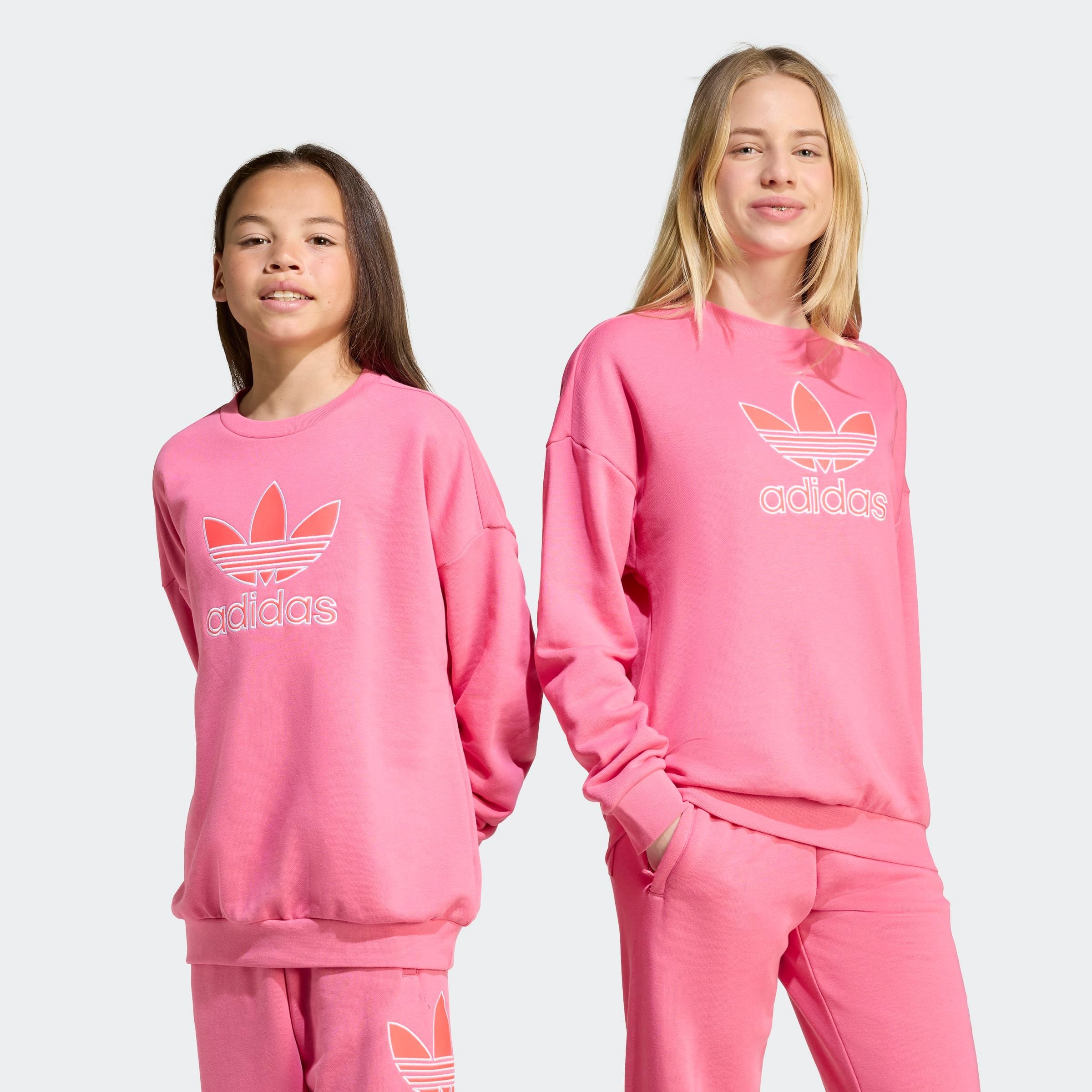 Sweatshirt ADIDAS ORIGINALS "TREFOIL CREW", Kinder, Gr. 146, rosa (pink fusion, lucid rot), Obermaterial: 70% Baumwolle, 30% Polyester, Sweatshirts Image