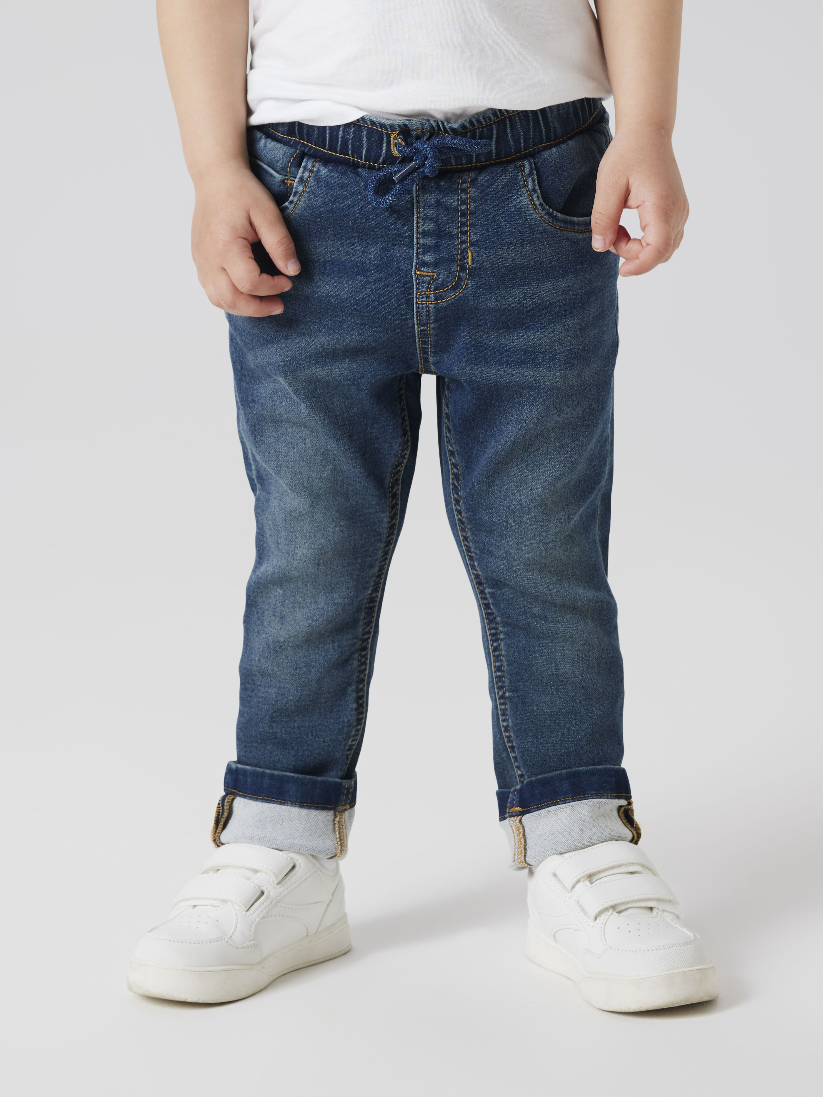 Schlupfjeans NAME IT "NMMRYAN SLIM SWE JEANS 2472-TH NOOS", Jungen, Gr. 128, N-Gr, blau (vintage dunkelblau denim), Denim/Jeans, Obermaterial: 70% Baumwolle, 27% Polyester, 3% Elasthan, unifarben, regular fit lang, Jeans, im Jogging Style Image