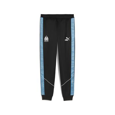 Sporthose PUMA "Olympique de Marseille KING Anthem Hose Herren", Herren, Gr. XS, Normalgrößen, blau (schwarz bleu azur blau), Obermaterial: 63% Polyester, 37% Baumwolle; Taschenfutter: 100% Polyester; Rippe: 7% Elasthan, 93% Polyester; Besatz: 100%...