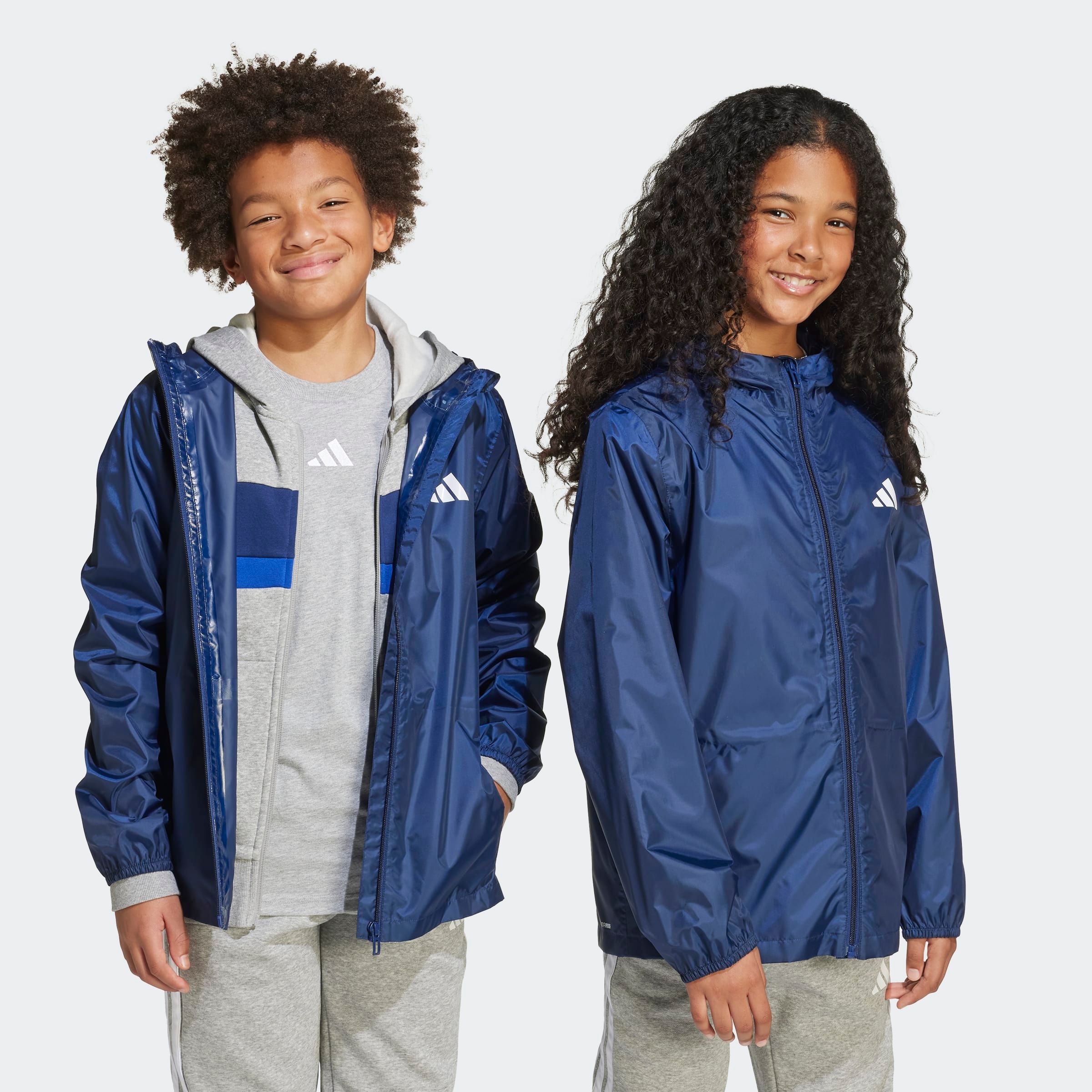Windbreaker ADIDAS SPORTSWEAR "J RAIN JKT", Kinder, Gr. 152, blau (dunkelblau), Obermaterial: 100% Polyester, normal, Jacken Image