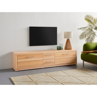 Lowboard VOGL MÖBELFABRIK "1237", braun (buche), B:211cm H:42cm T:42cm, Spanplatte, Massivholz, Sideboards, Massivholzfront, Breite ca. 171 cm, mit Softclose Funktion Image
