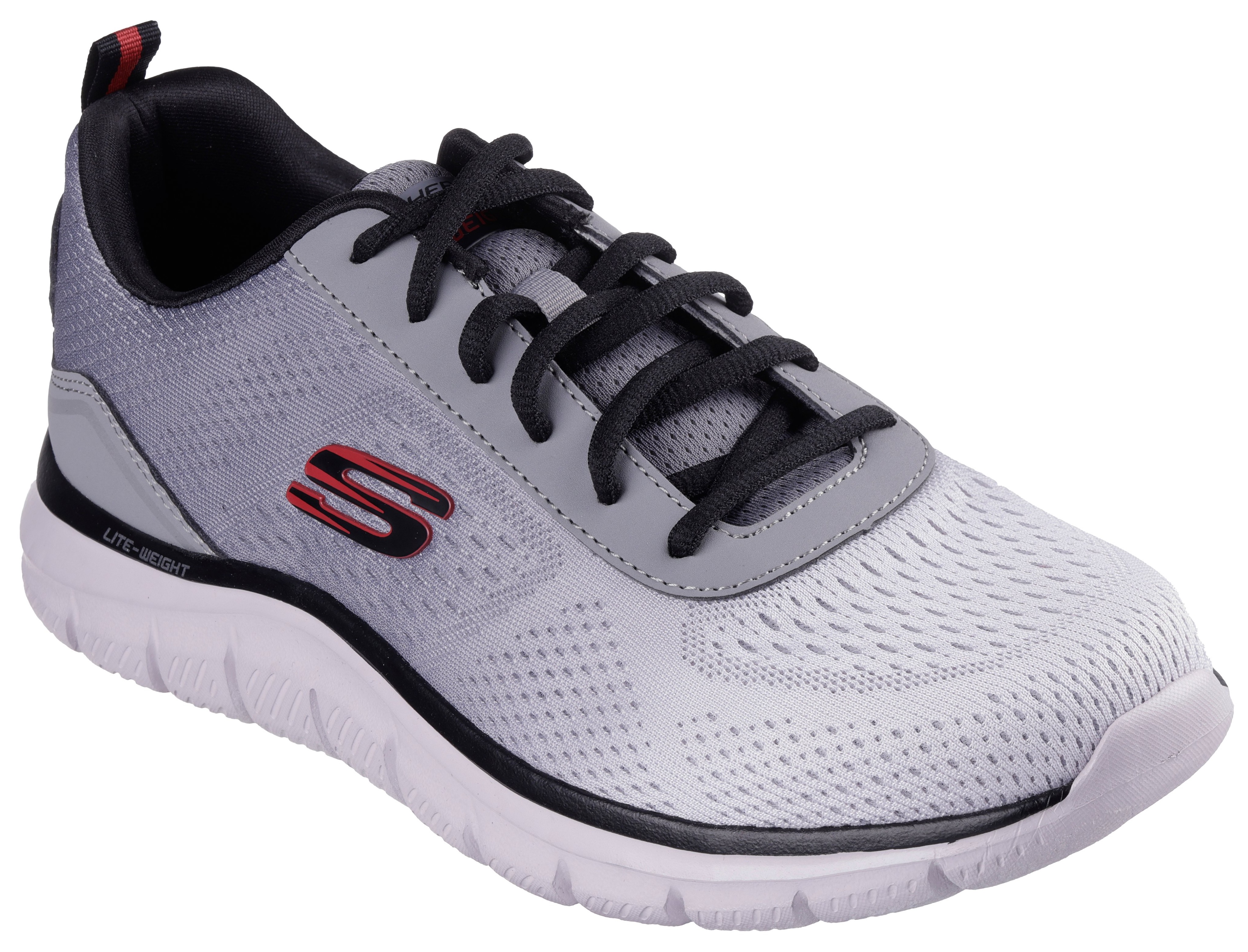 Sneaker SKECHERS "TRACK-RIPKENT", Herren, Gr. 42, grau (grau, schwarz), Synthetik, Textil, Schuhe Sneaker, Freizeitschuh, Halbschuh, Schnürschuhin veganer Verarbeitung