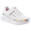 Sneaker SKECHERS "UNO LITE", Kinder, Gr. 30, bunt (weiß, multi), Lederimitat, kontrastfarbene Details, sportlich, Schuhe, Klettschuh mit bunten Herzen, Größenschablone zum Download