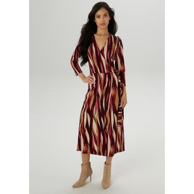 Jerseykleid ANISTON SELECTED, Damen, Gr. 38, N-Gr, camel, bordeaux, beige, braun, rosa, Single Jersey, Jersey, Obermaterial: 95% Viskose, 5% Elasthan, gemustert, bedruckt, feminin, figurbetont wadenlang, V-Ausschnitt, 3/4-Ärmel, Kleider, in... Image