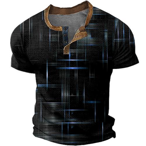 Men's Graphic Geometric Henley Shirt Waffle T Shirt Short Sleeve Daily Retro Vintage Classic Sports Outdoor Casual Holiday Spring Summer All Seasons Blue Yellow Pink Green Grey Henley Henley T-Shirt