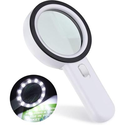 SNQ - Leselupe, 12 LED-Lupe, 30-fache Vergrößerung, große beleuchtete Lupe, Taschenlupe für Image