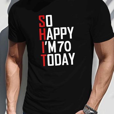 "TEMU Men's Casual Crew Neck T-shirt ""so ' Today"" - Polyester Knit Fabric, Stretch, Regular Fit, Geometric Pattern, Summer Top For Adults"