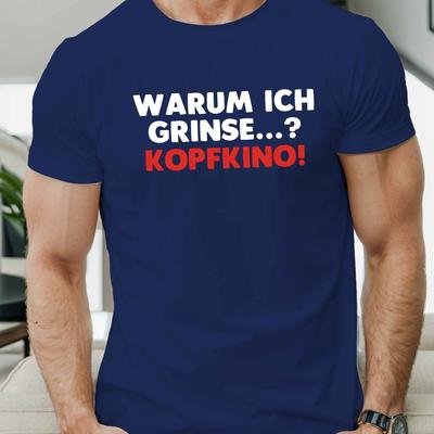 TEMU Men's Funny German Slogan T-shirt, Casual Crew Neck, 100% Polyester Knit Fabric, Stretch, Regular Fit, Geometric Pattern, Summer Top - Black Image