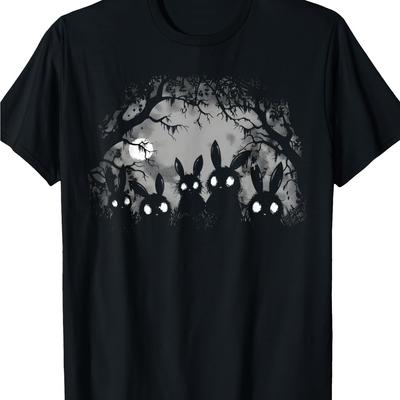 TEMU Men's 100% Cotton Graphic T-shirt - Creepy Bunny Rabbit Design, Soft & Breathable, Short Sleeve Crew Neck, Gothic Horror Aesthetic, Casual Wear Or Gifts Image